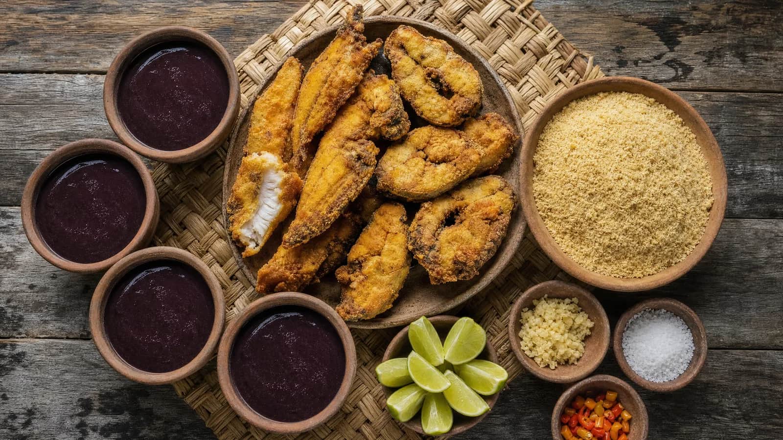 Açaí com Peixe Frito e Farinha d'Água