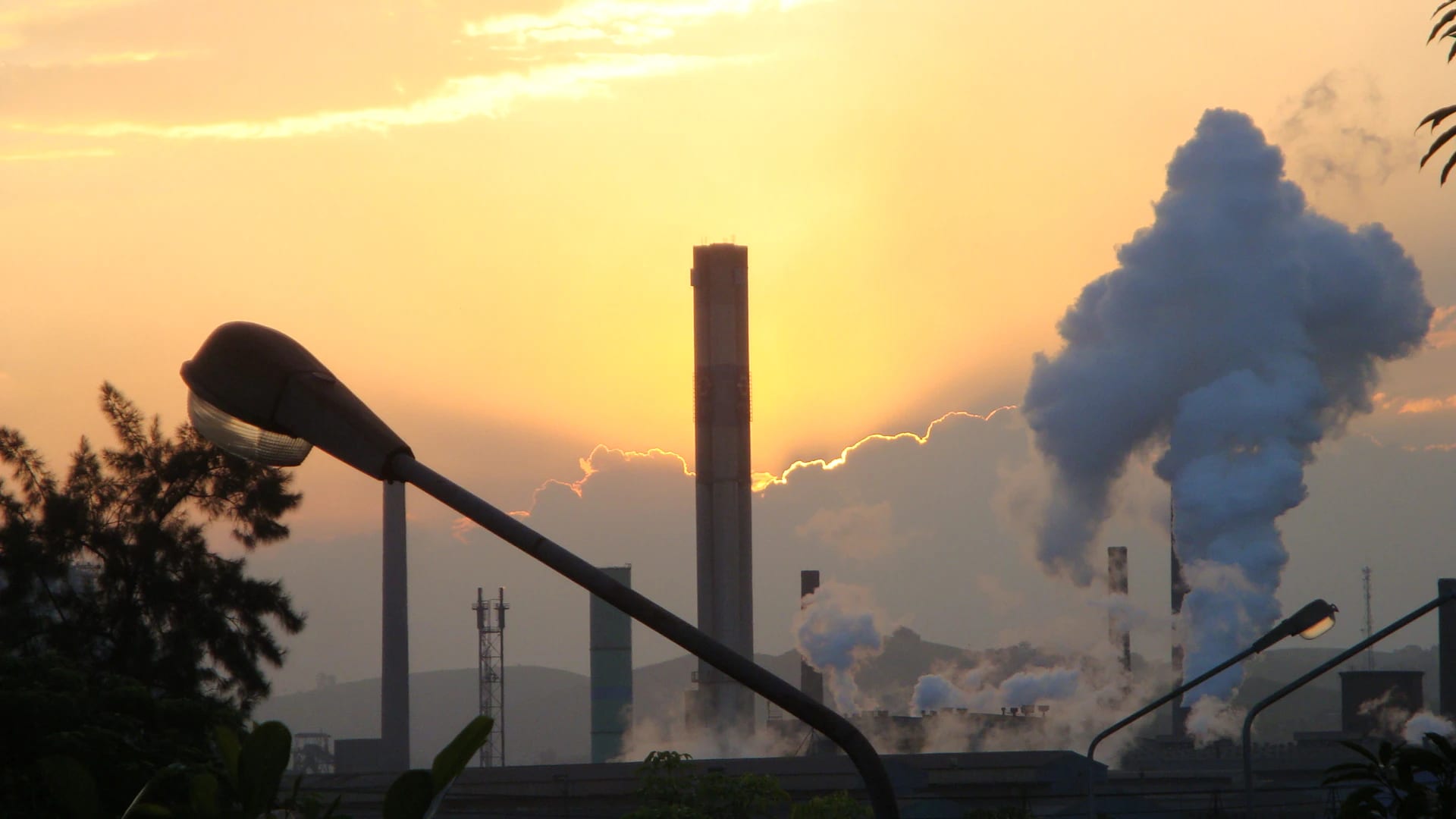 View of the Companhia Siderúrgica Nacional steel complex, with blast furnaces and chimneys, in Volta Redonda, Rio de Janeiro state, Brazil